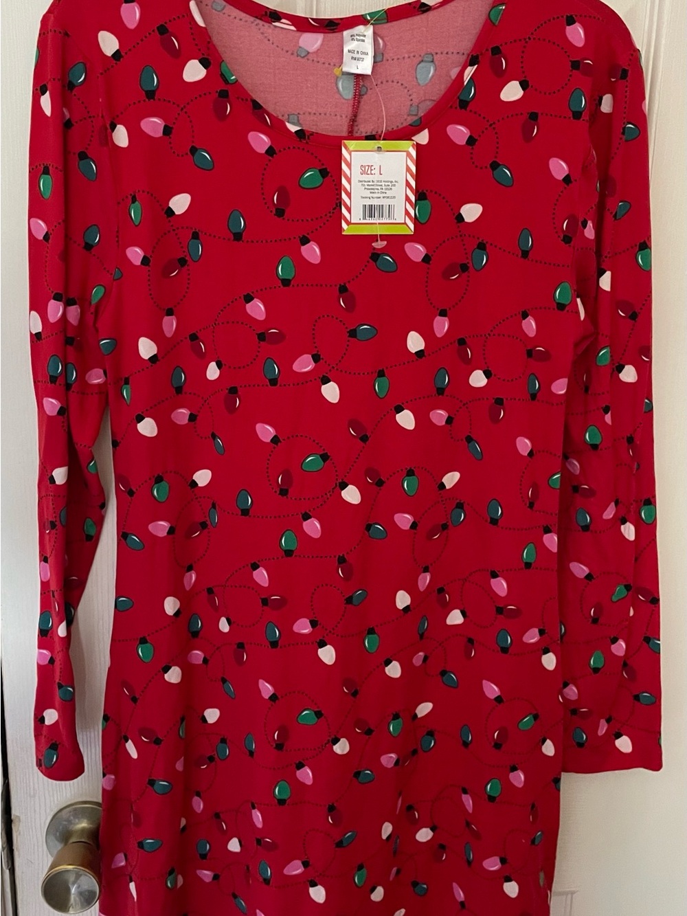 Women’s Red Holiday Light Festive Dress size Large NWT